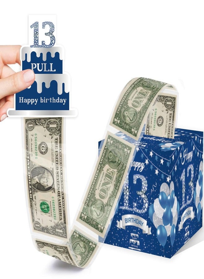 GOLDCROW Blue Silver Money Box for Boys - Pull Out Cash Gift with Surprise, Perfect for 13th Birthday Party Decorations - Image 1